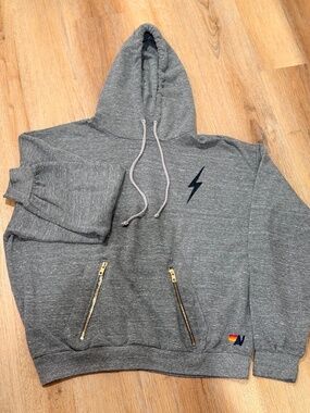 Aviator Nation Relaxed Bolt Pullover Hoodie Gray-small